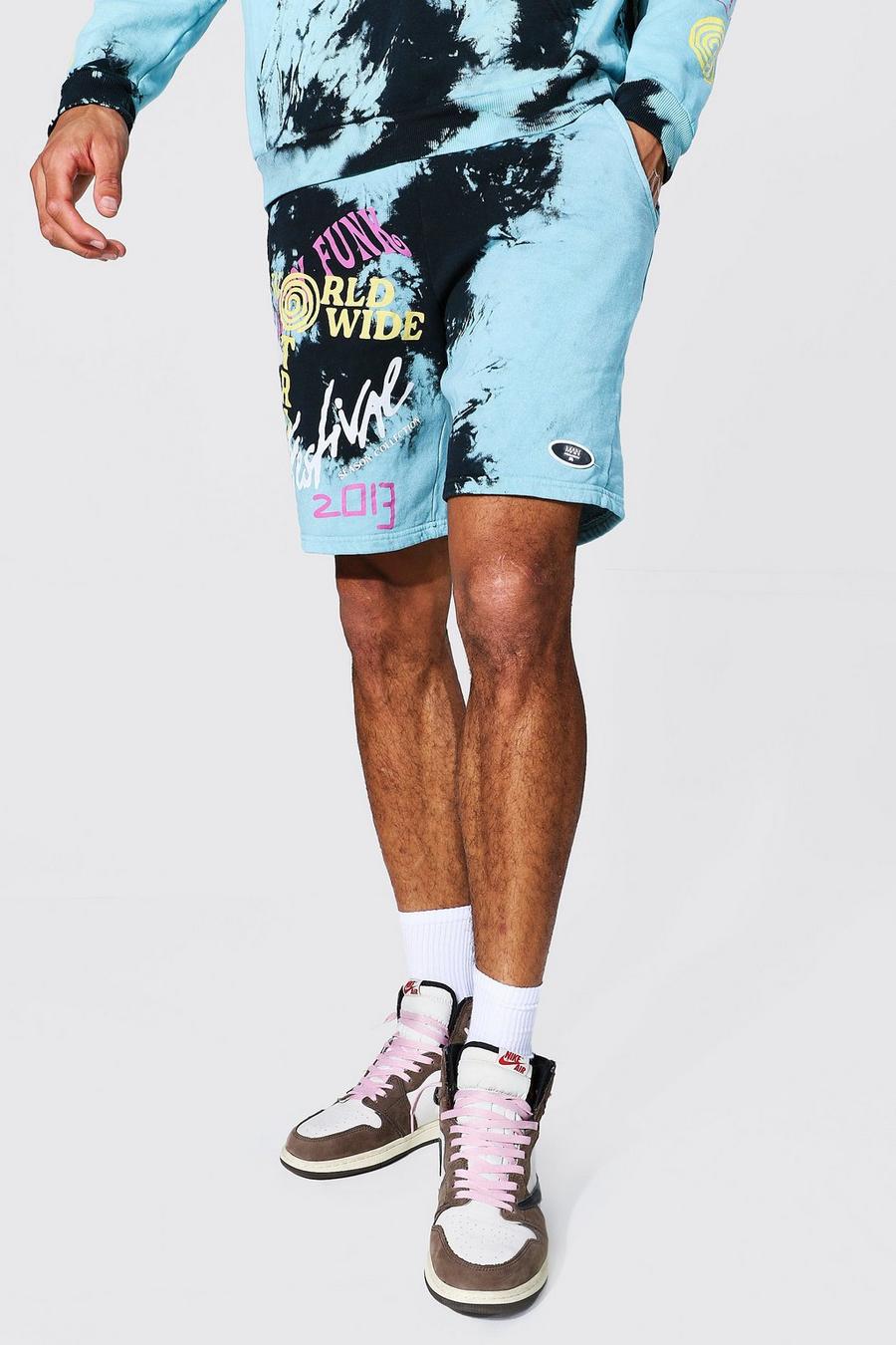 Blue Tall Tie Dye Regular Fit Jersey Trippy Funk Shorts image number 1