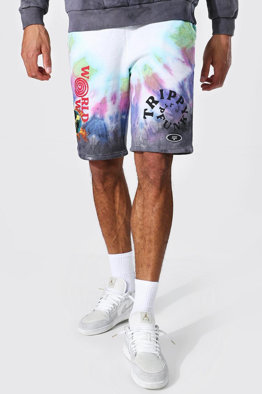 Tall Loose Fit Jersey-Shorts in Batik-Optik mit Worldwide-Print, Mehrfarbig image number 1