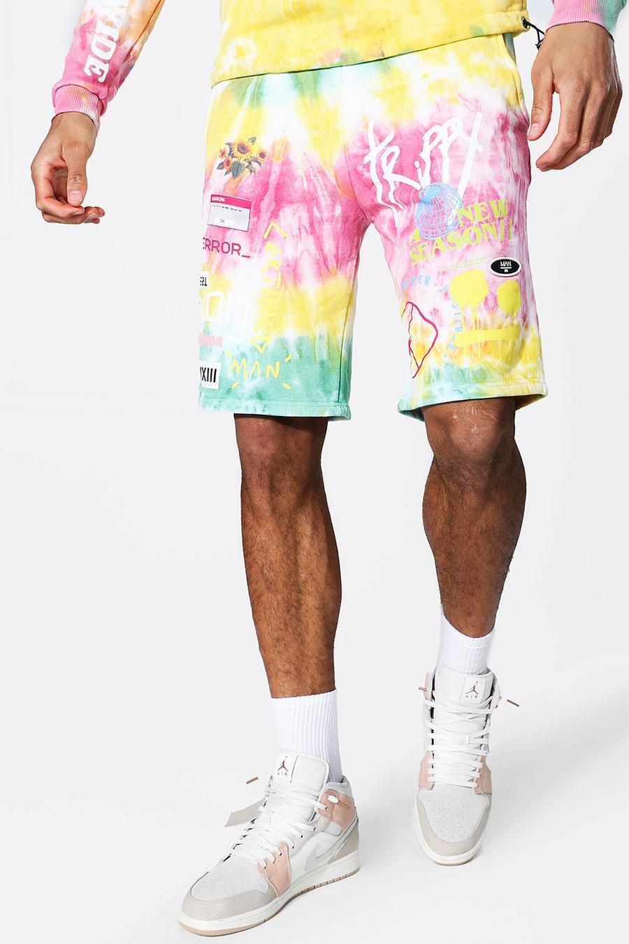 Yellow Tall Regular Fit Tie Dye Jersey Shorts image number 1