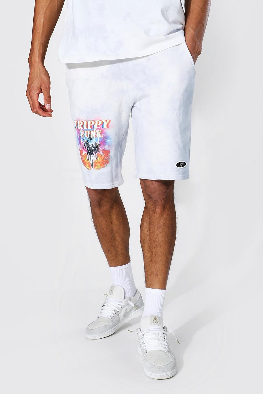 Grey Tall Regular Fit Jersey Trippy Palm Print Shorts image number 1