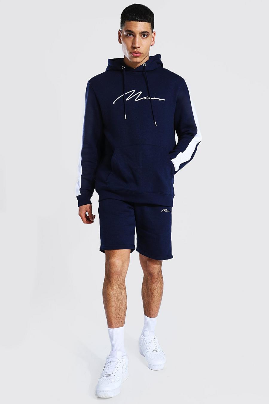 Navy Man Signature Contrast Panel Short Tracksuit image number 1