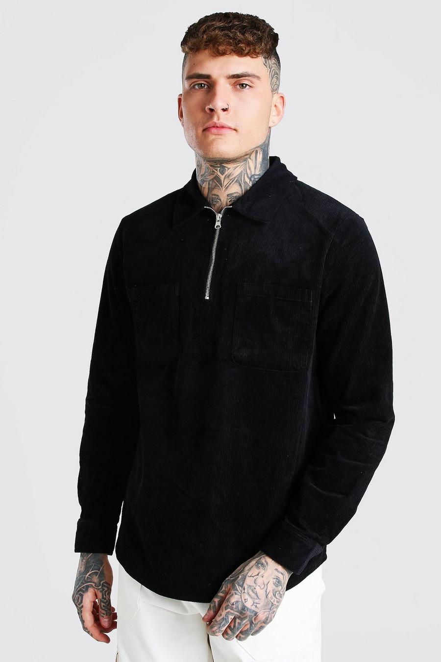 Black Corduroy Half Zip Overshirt image number 1