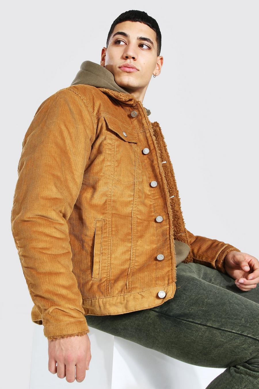 Tan Regular Fit Fully Borg Lined Cord Jacket image number 1