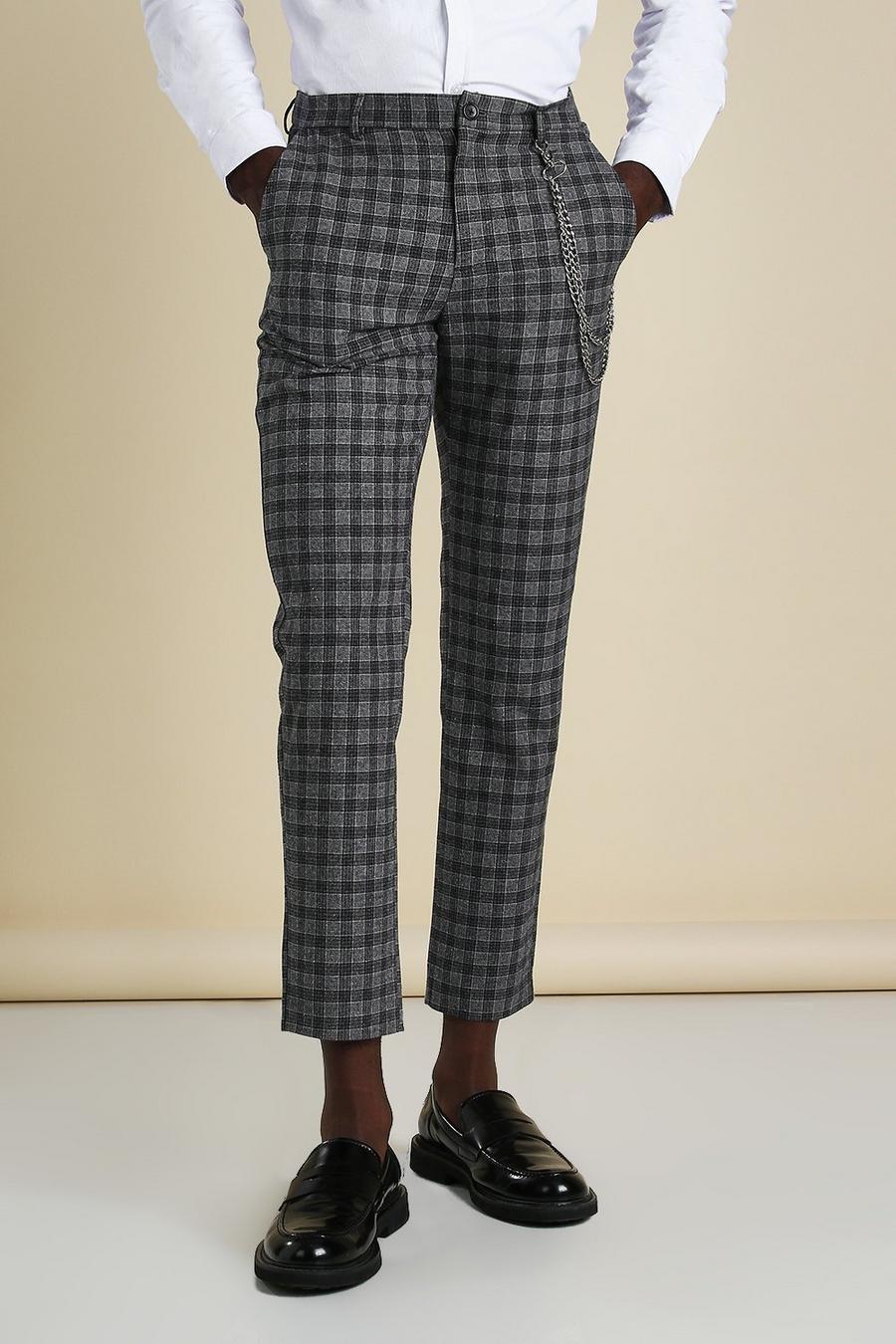 Skinny Check Smart Trouser With Double Chain, Charcoal image number 1