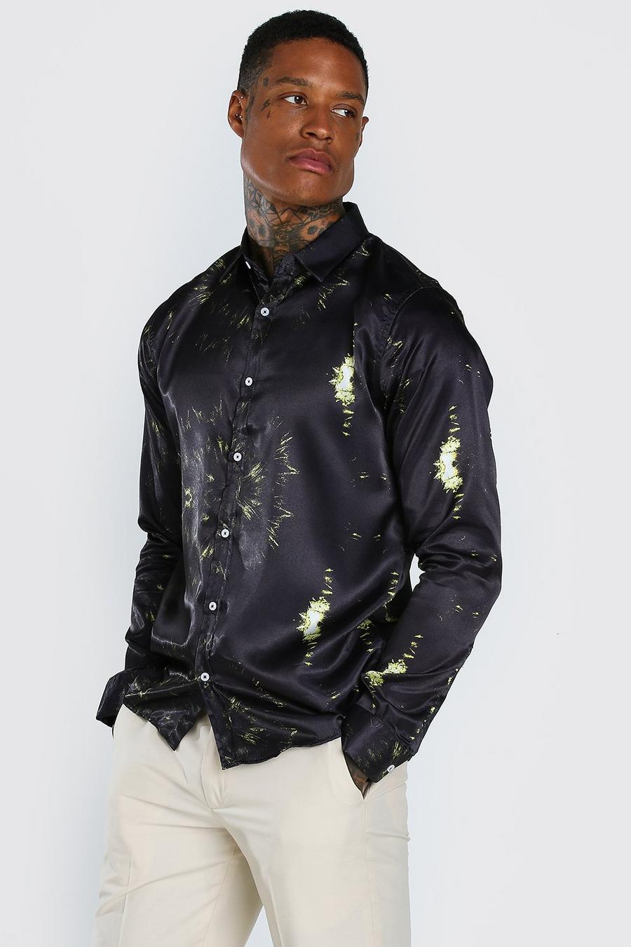 Zwart Satijnen tie-dye-shirt met lange mouwen image number 1