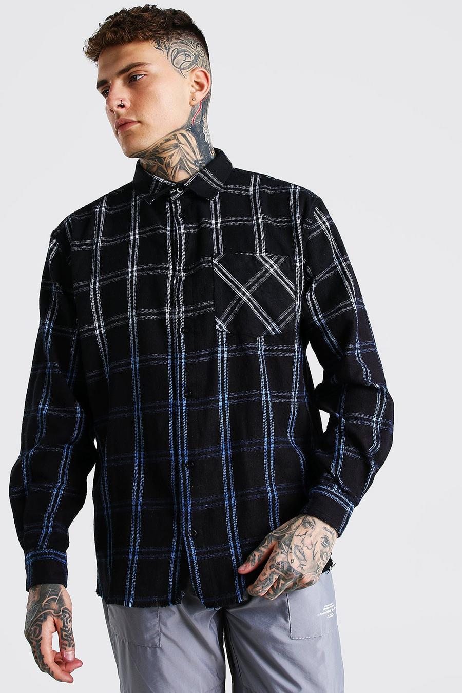 Navy Long Sleeve Oversized Ombre Check Shirt image number 1