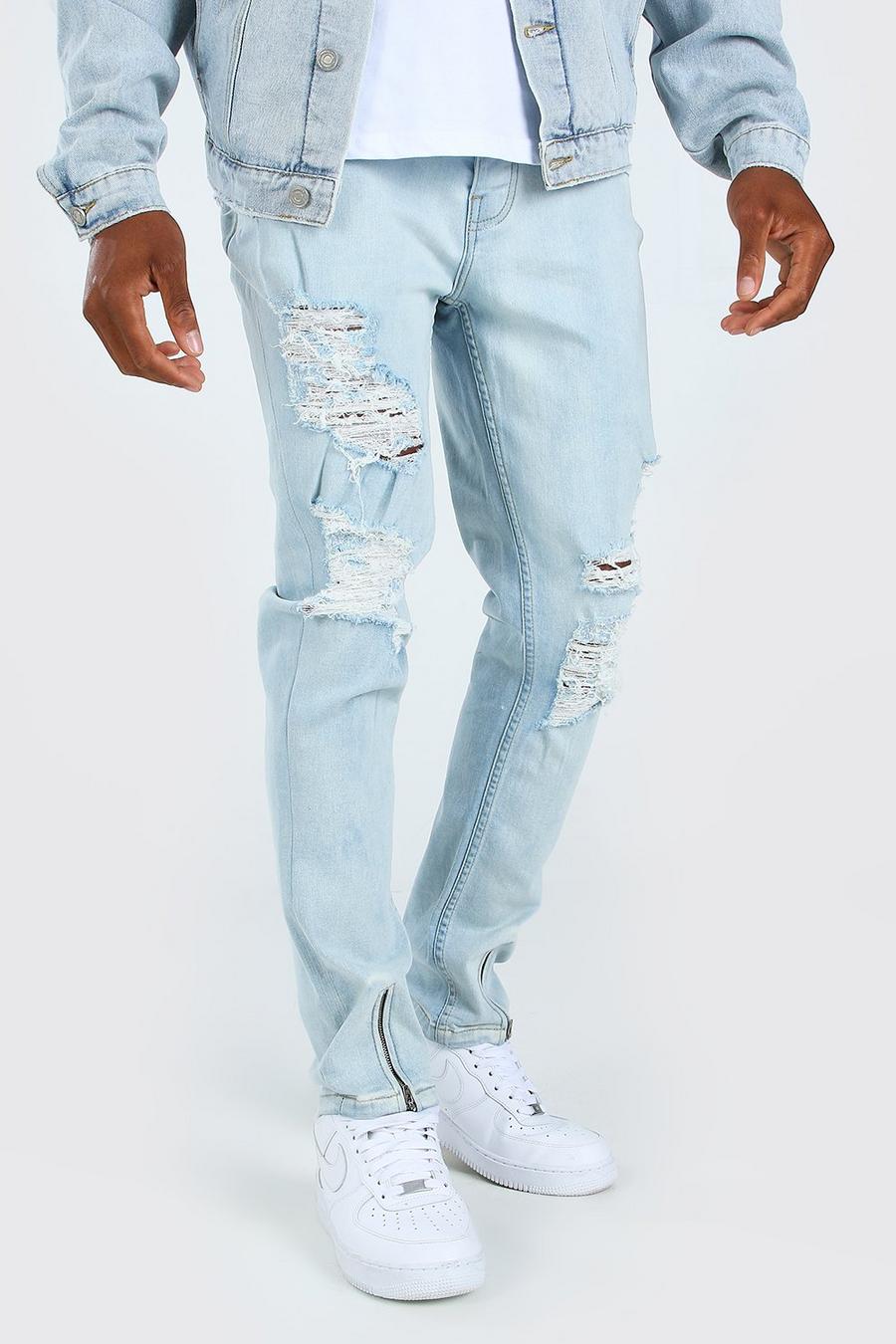 Slim Fit Ripped Jeans mit Stretch-Anteil, Eisblau image number 1