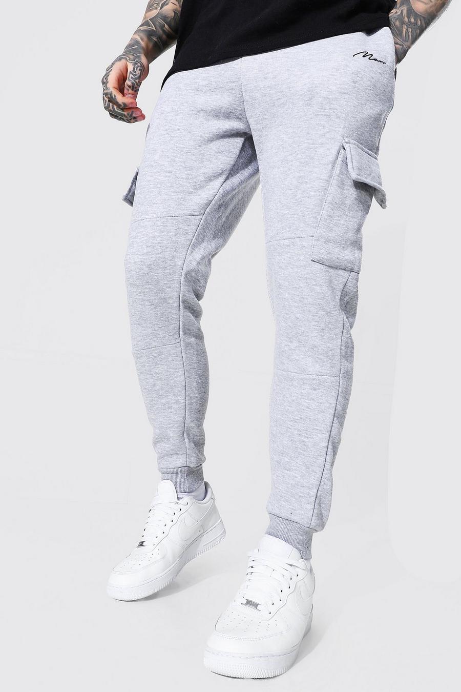 Pantalón deportivo con firma MAN cargo con paneles, Gris grigio