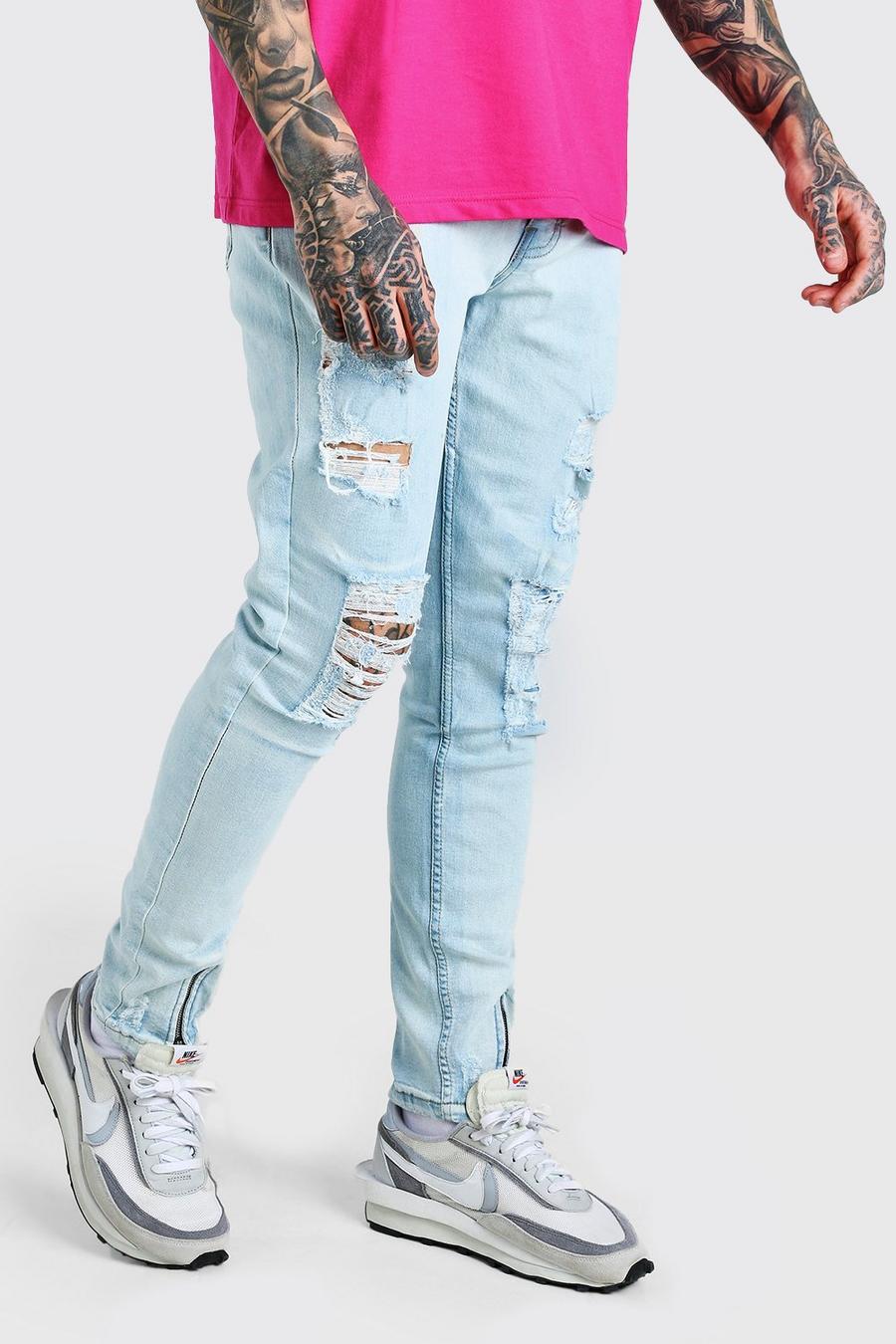 כחול קרח סופר סקיני ג'ינס עם קרעים לכל האורך image number 1