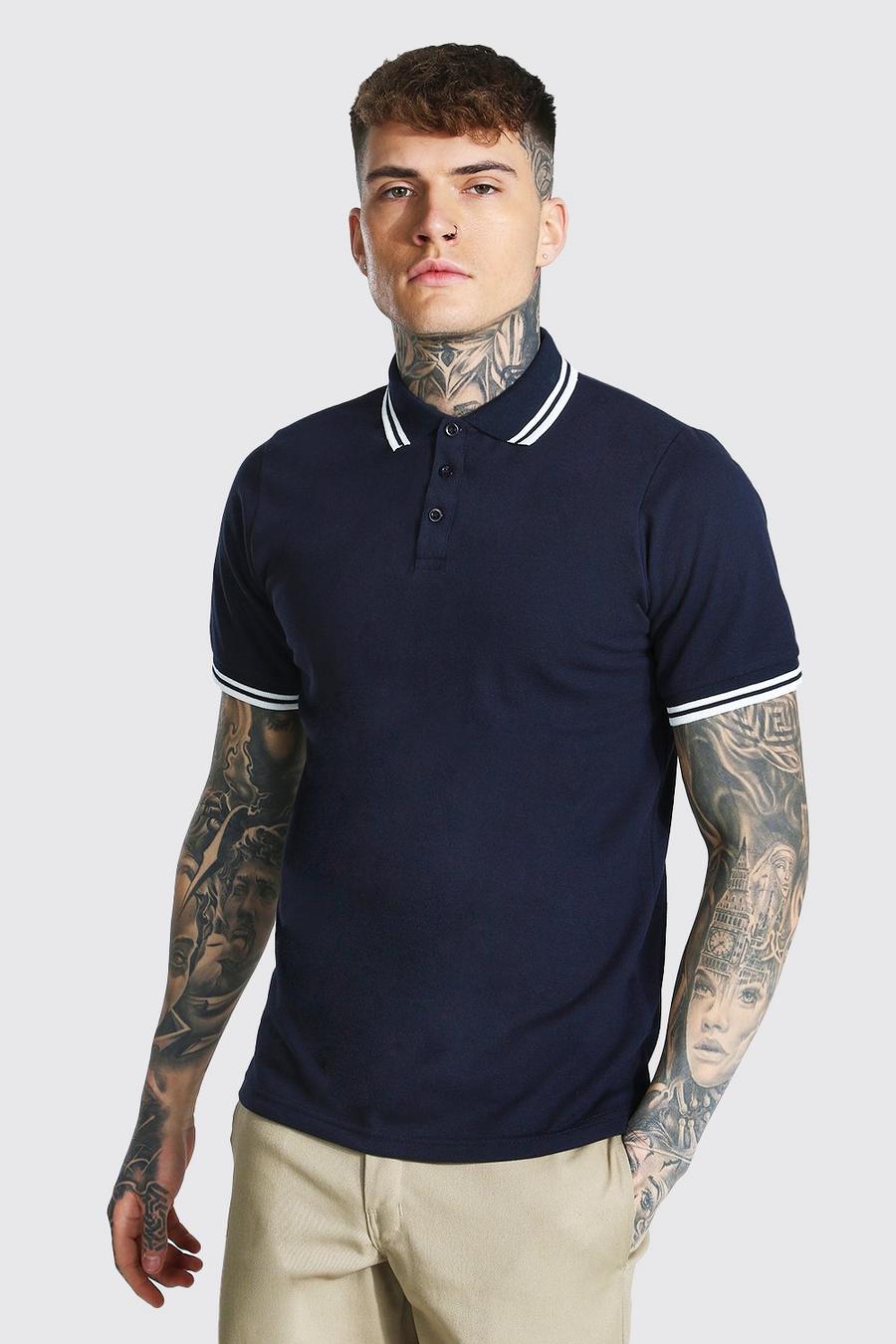 Navy Tipped Pique Polo image number 1