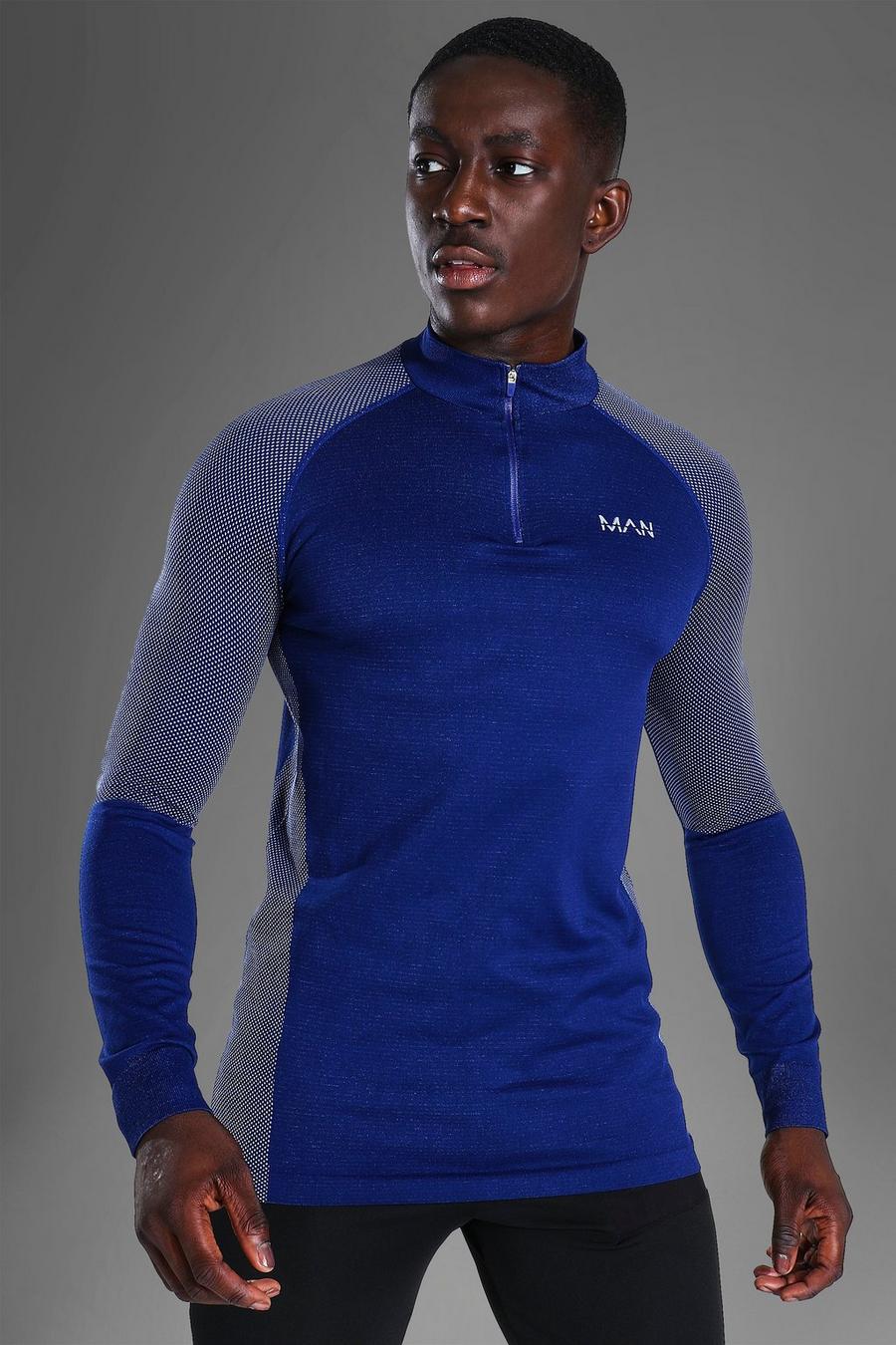 Navy Active Gym Muscle Fit Seamless 1/4 Zip Top image number 1