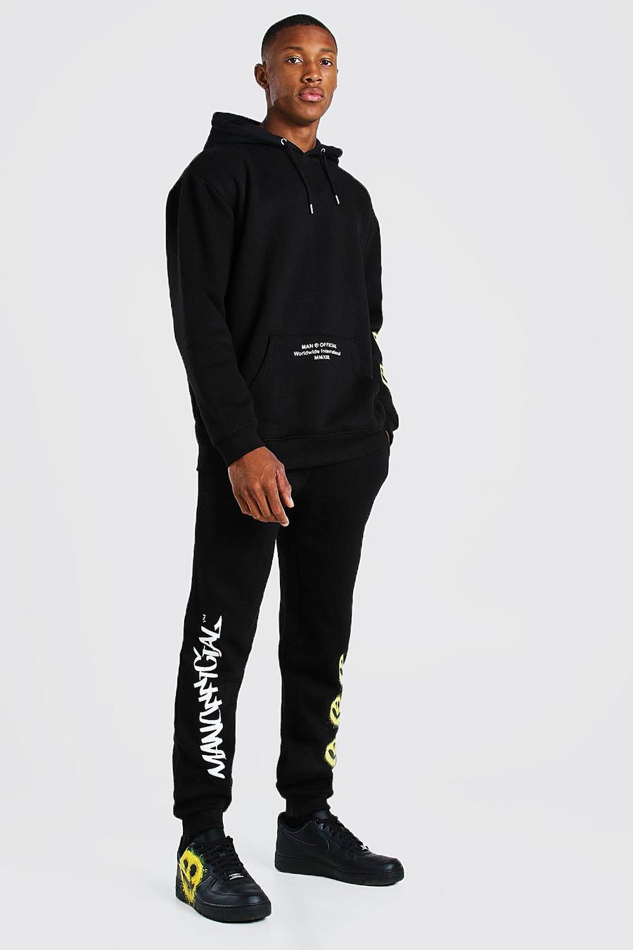 Black MAN Official Spray Face Printed Tracksuit image number 1
