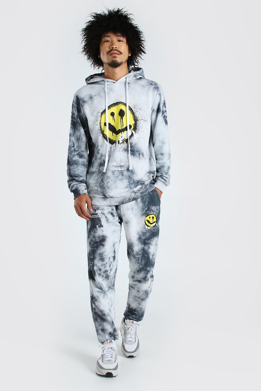 Charcoal grey Tie Dye Trippy Print Hooded Tracksuit image number 1