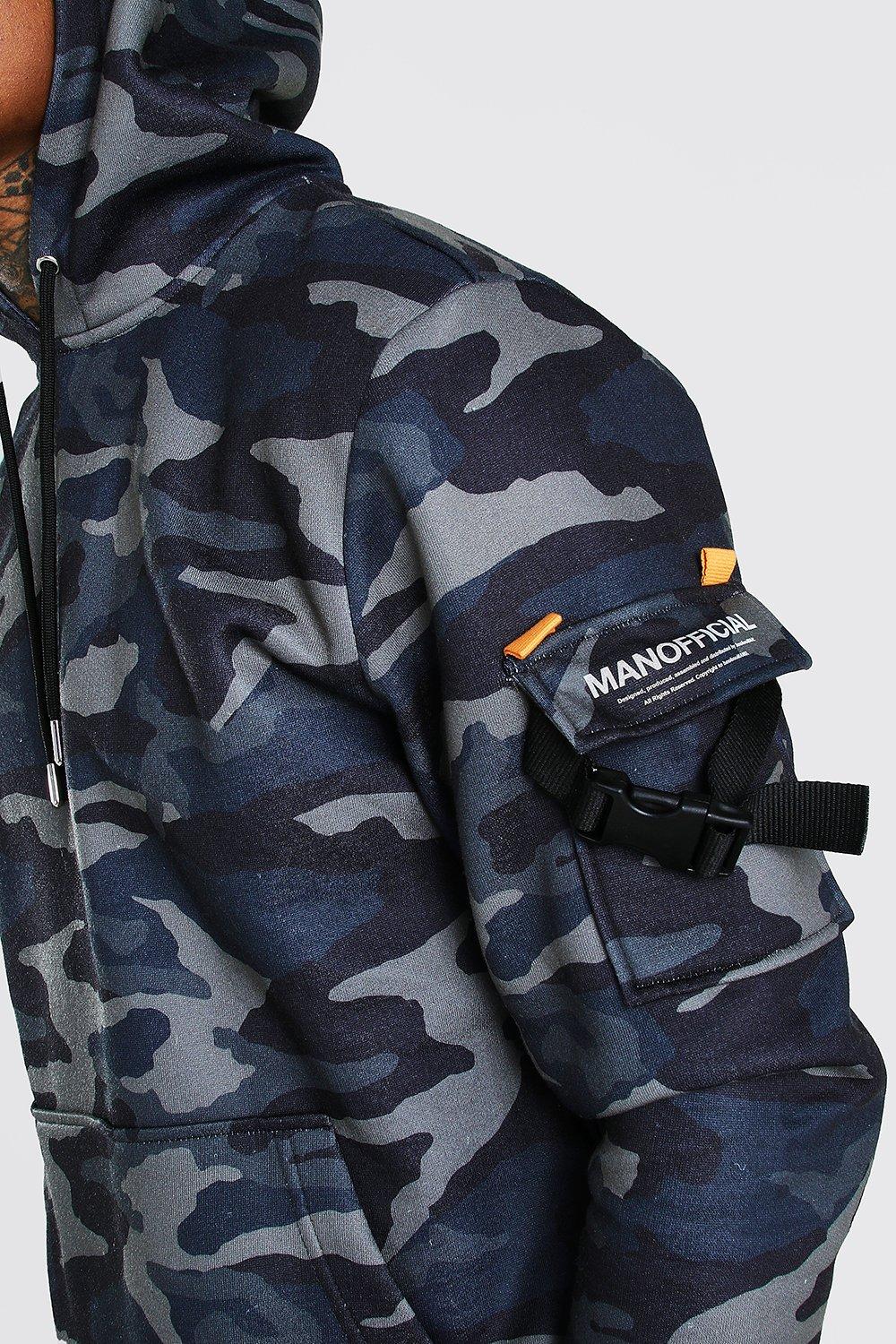 MAN Official Cargo Camo Buckled Hooded Tracksuit boohoo NO