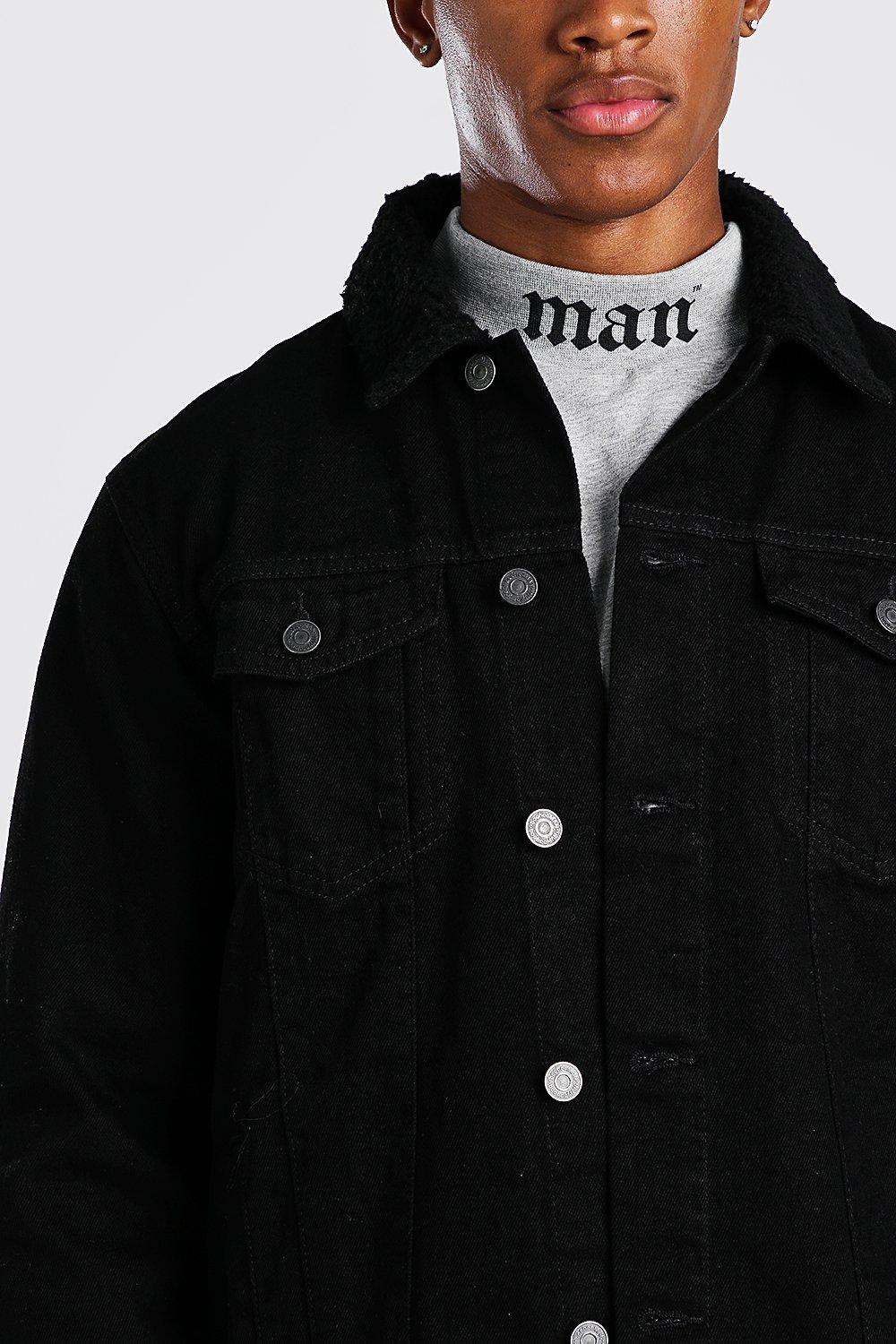 Regular Denim Jacket With Black Borg Collar boohoo