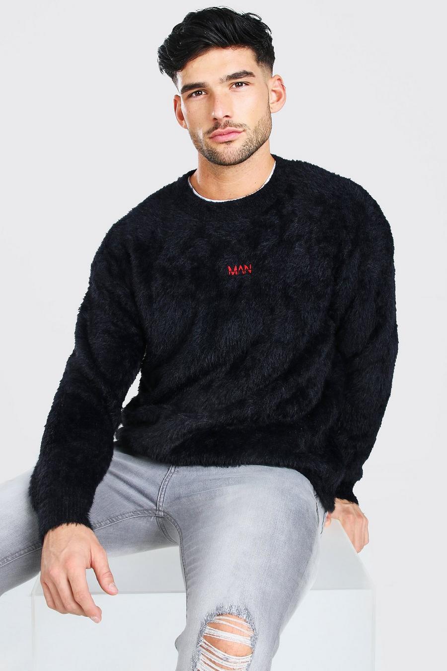 Black Man Dash Fluffy Knitted Crew Neck Sweater image number 1