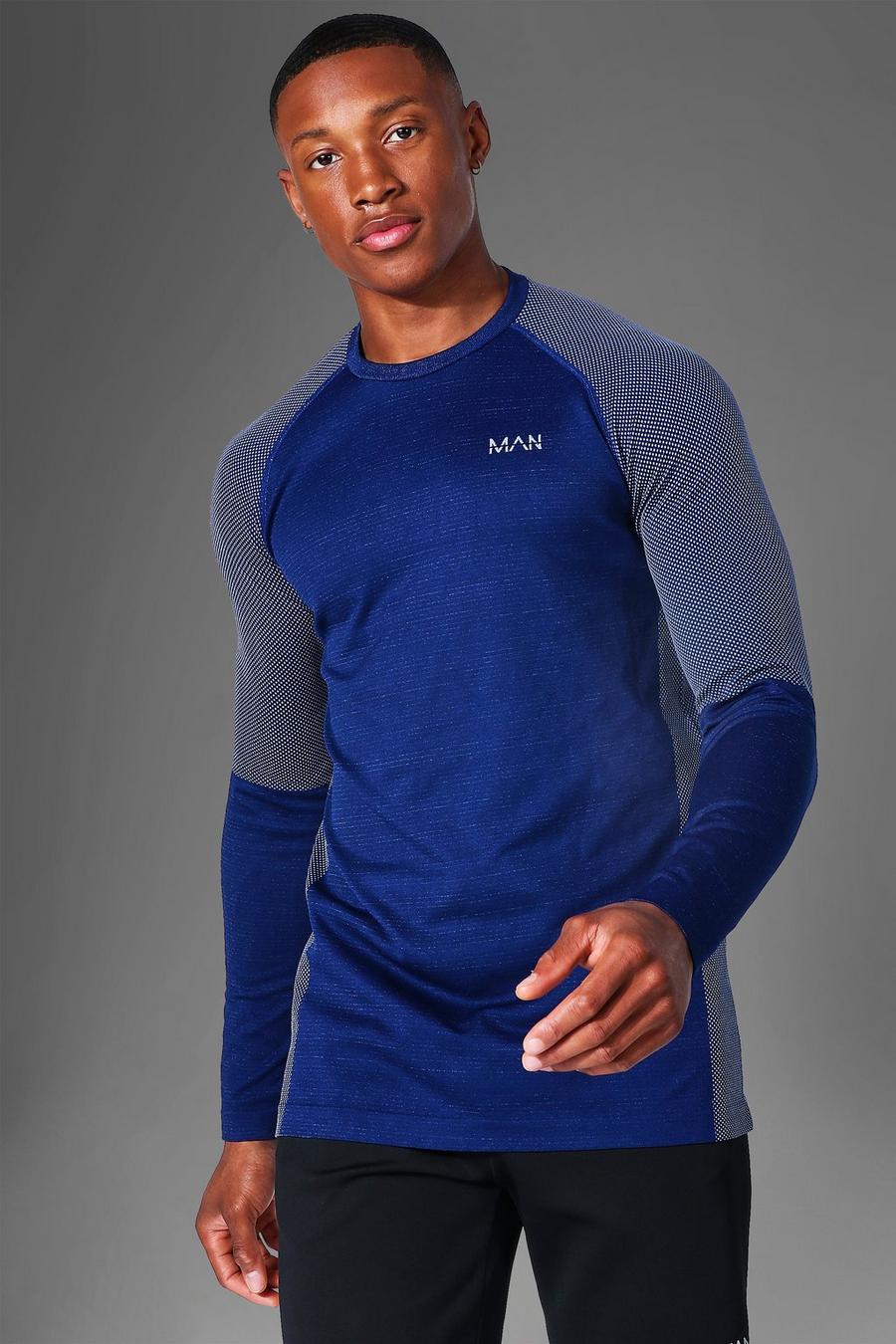 Navy Active Gym Muscle Seamless Long Sleeve Top image number 1