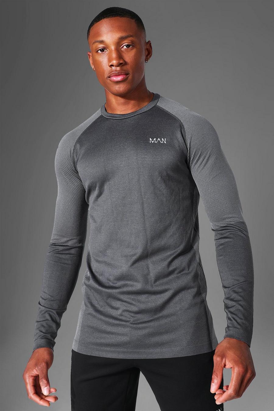 Charcoal Active Gym Muscle Seamless Long Sleeve Top image number 1