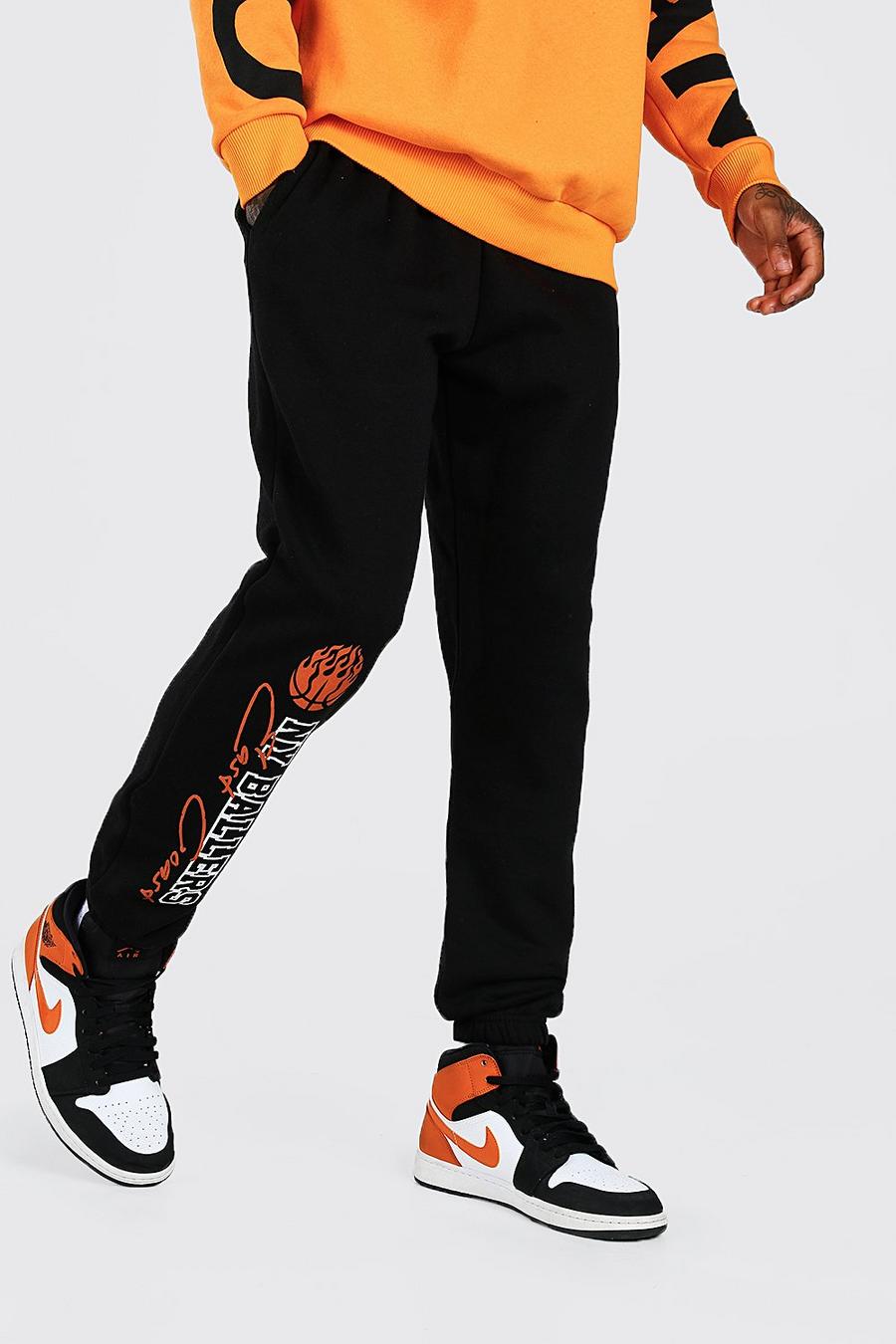 Pantalones de correr con estampado de baloncesto NY, Negro nero image number 1