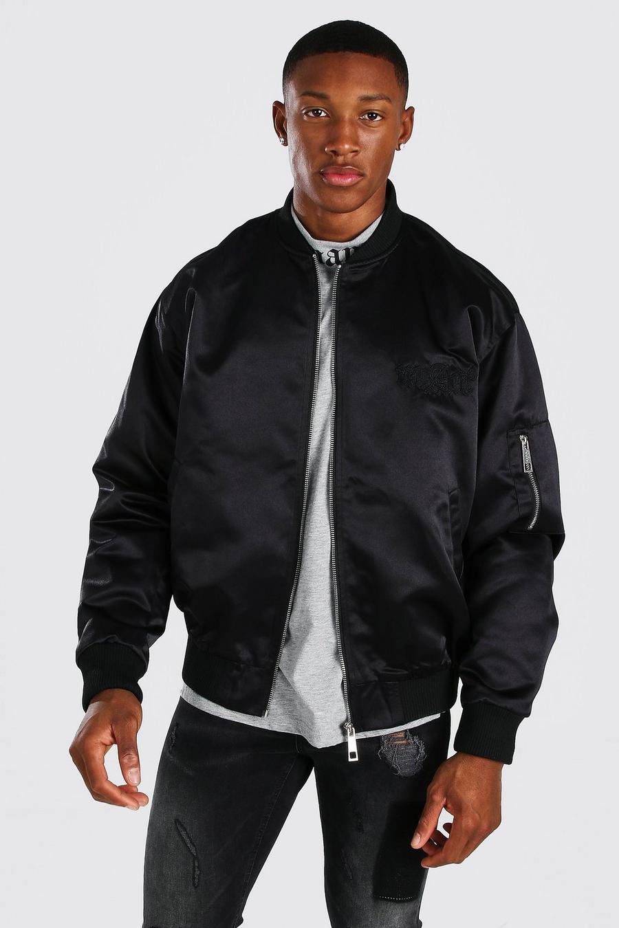 Black MAN Satin Butterfly Embroidered Ma1 Bomber image number 1