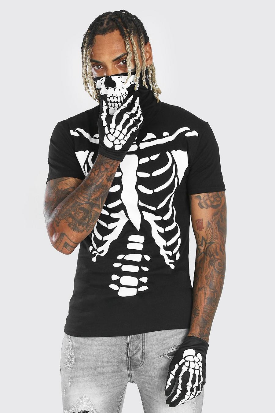 Guantes de punto con manos de esqueleto de Halloween, Negro image number 1