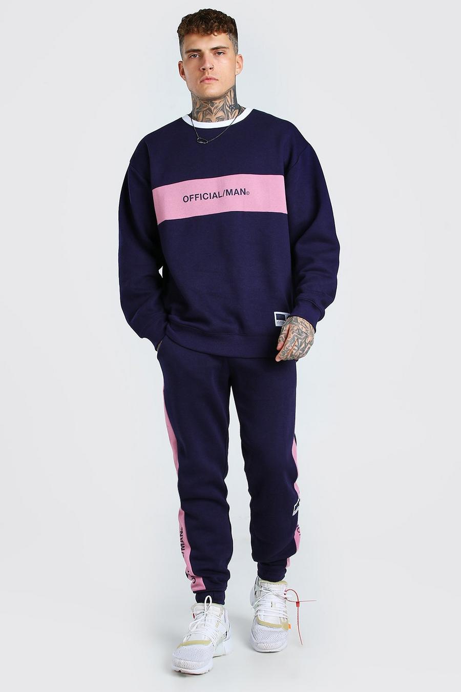 Navy Official Oversized Colour Block Sweater Tracksuit image number 1