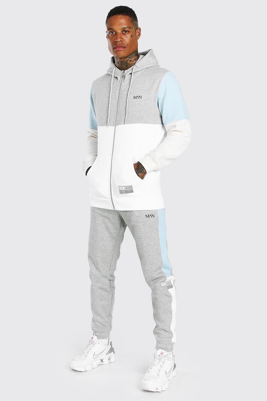 MAN Dash Trainingsanzug mit Reißverschluss und Colorblock-Design, Grau meliert image number 1