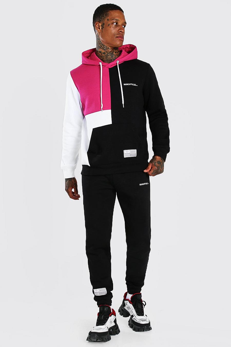 Pink MAN Colour Block Hooded Tracksuit image number 1
