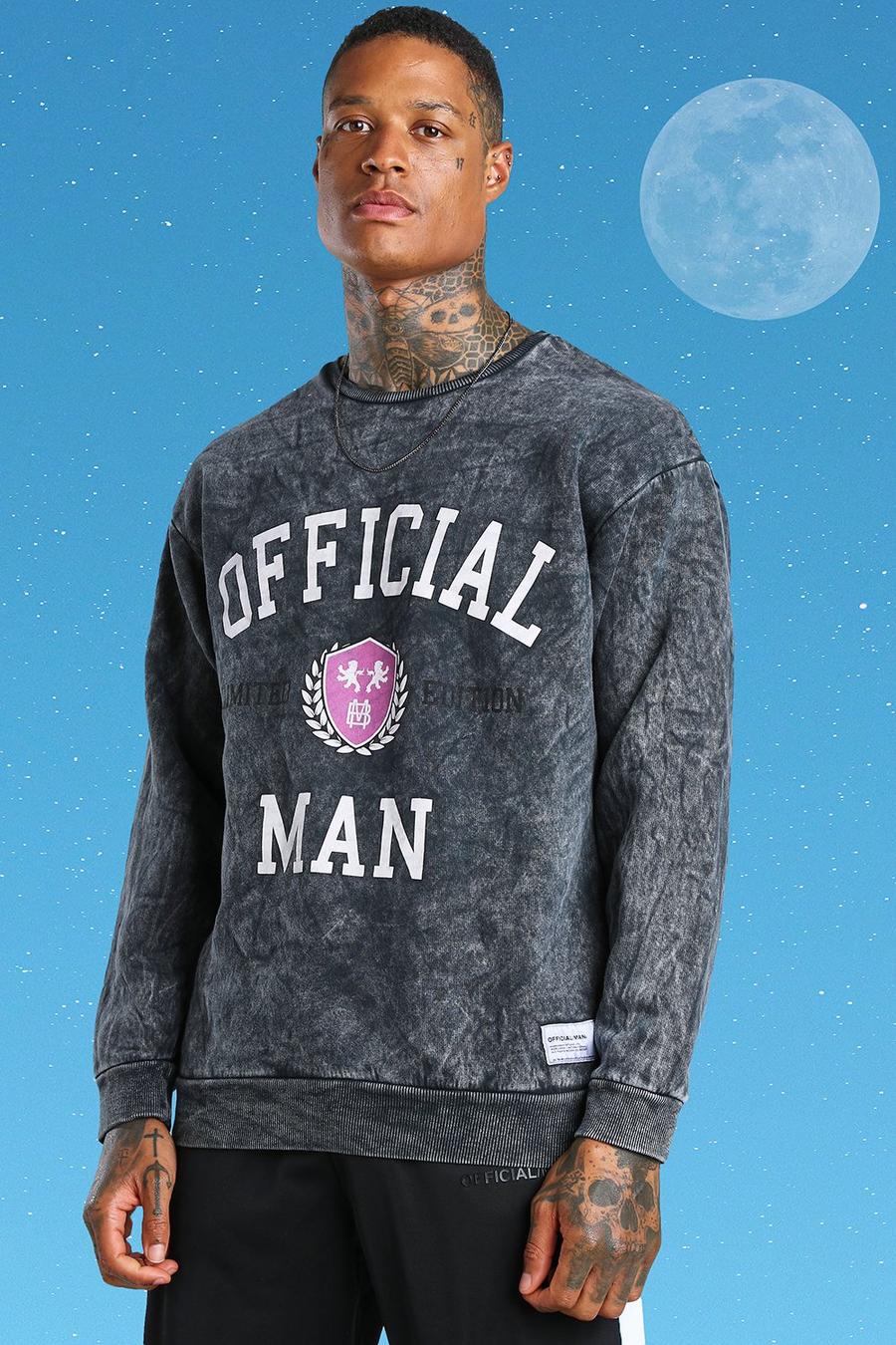 Suéter universitario de estilo universitario con desteñido ancho Official MAN, Gris image number 1