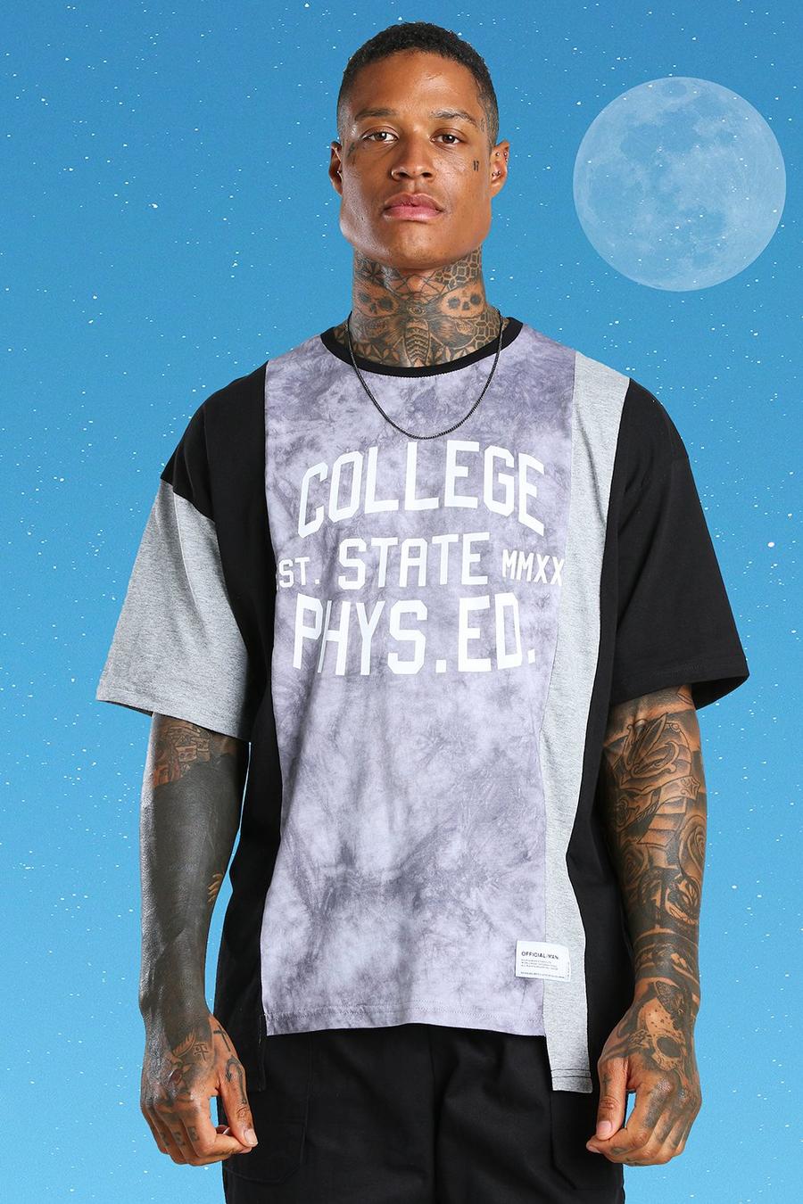 T-shirt oversize tie-dye style université américaine, Black image number 1