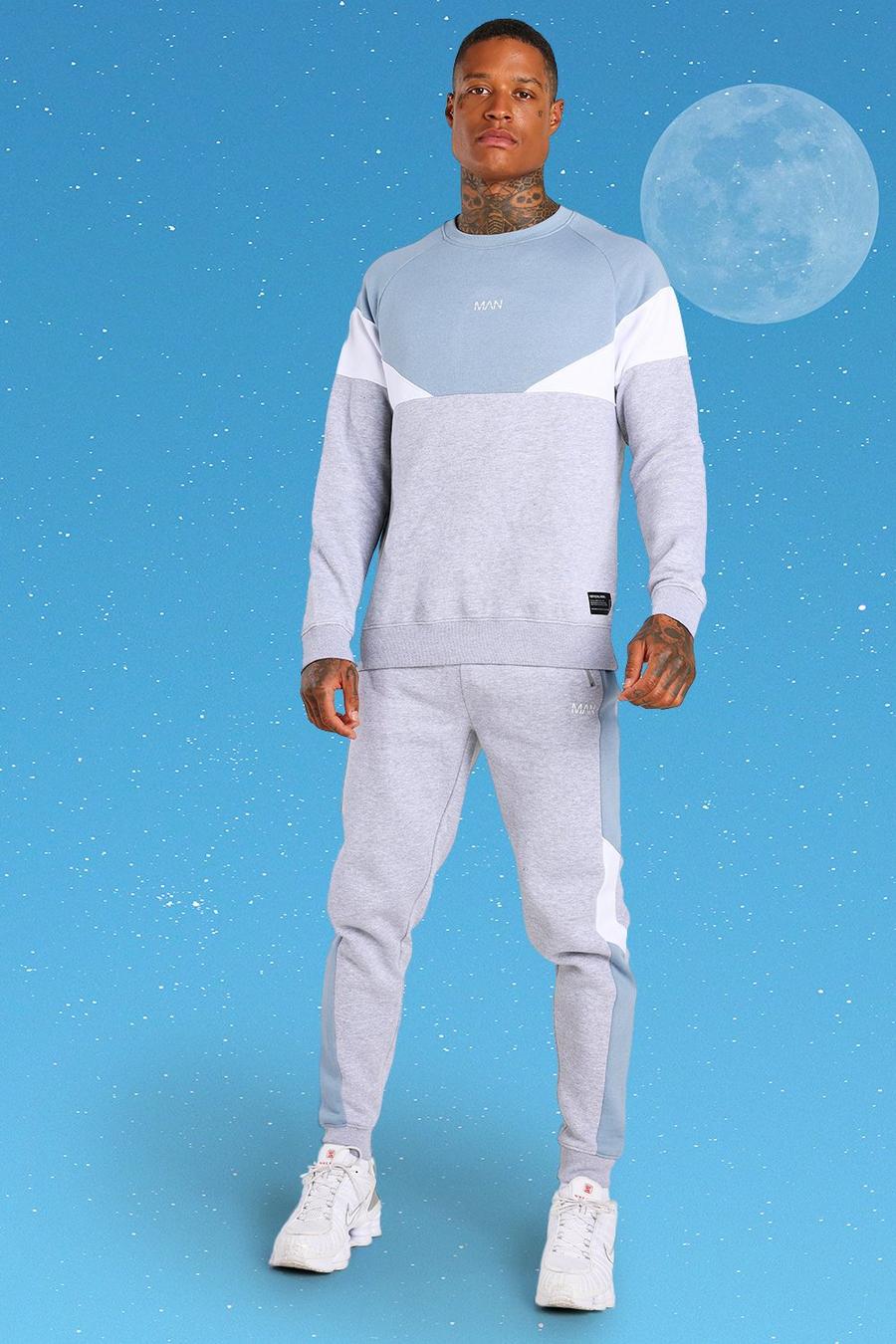Grey MAN Colour Block Sweater Tracksuit image number 1