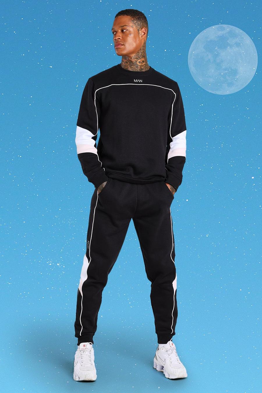 Official MAN Colour Block Sweater Tracksuit, Black image number 1