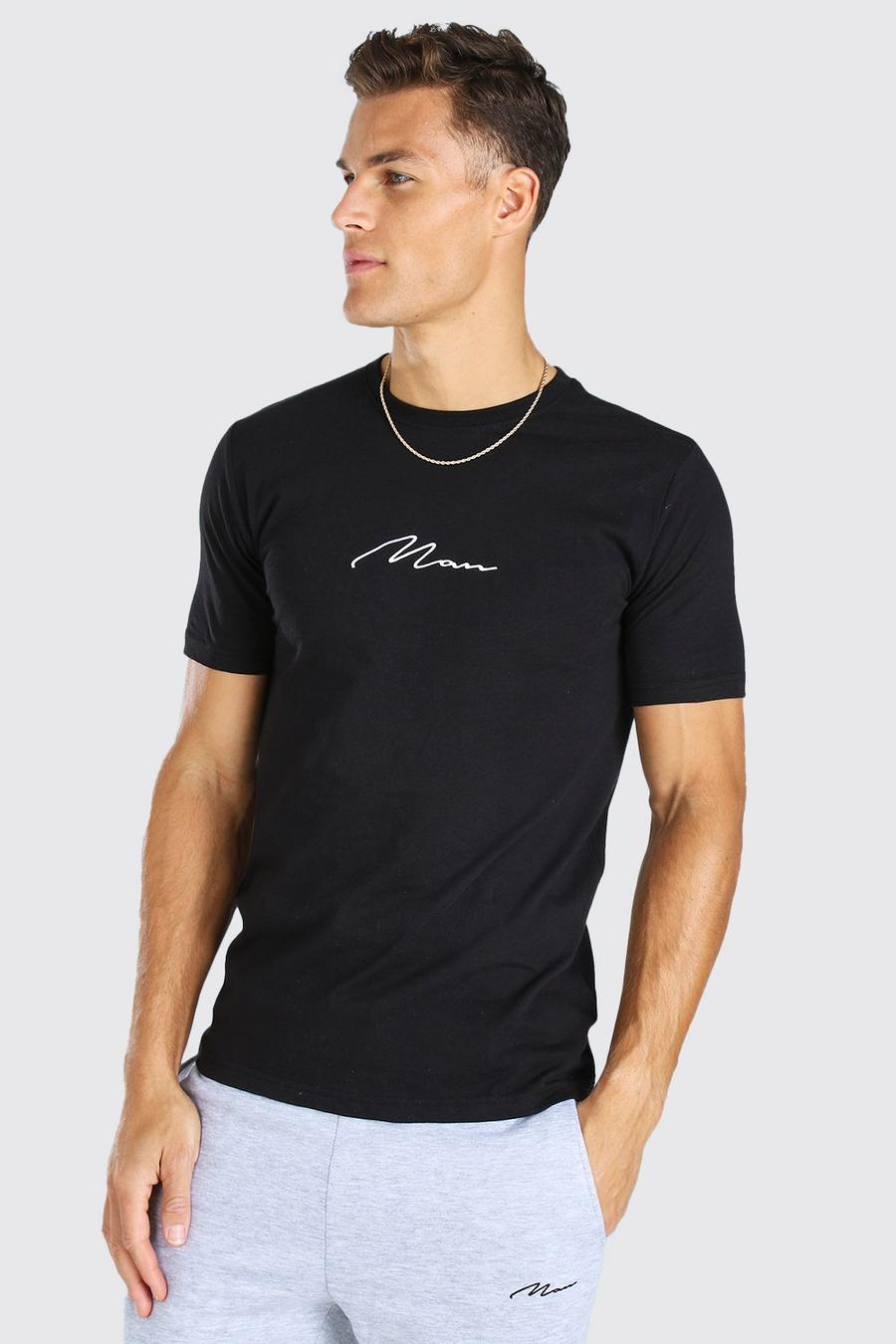 Tall T-Shirt mit aufgesticktem MAN-Schriftzug, Schwarz image number 1