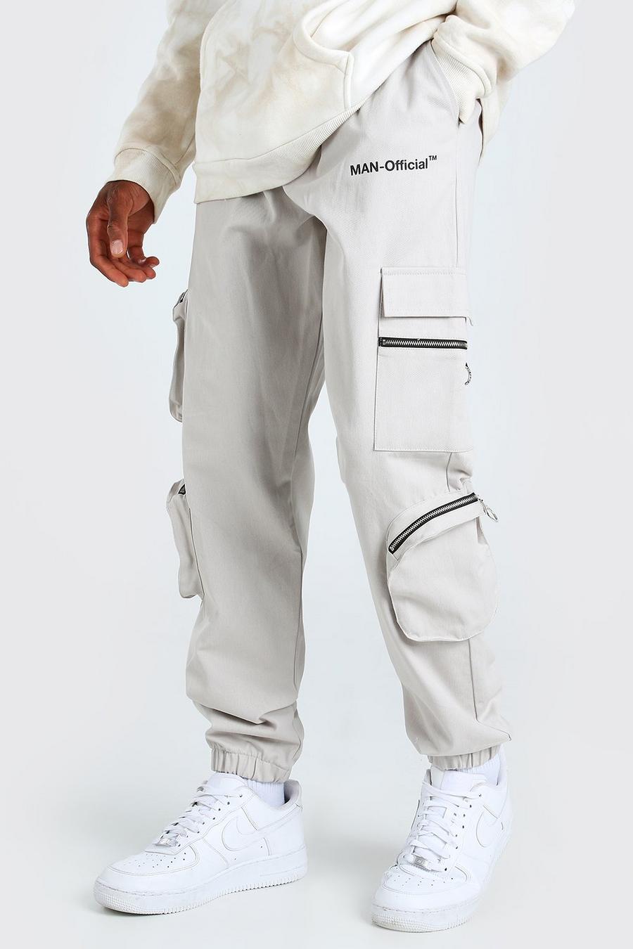Pantalon cargo à poches zippées - MAN Official, Stone image number 1