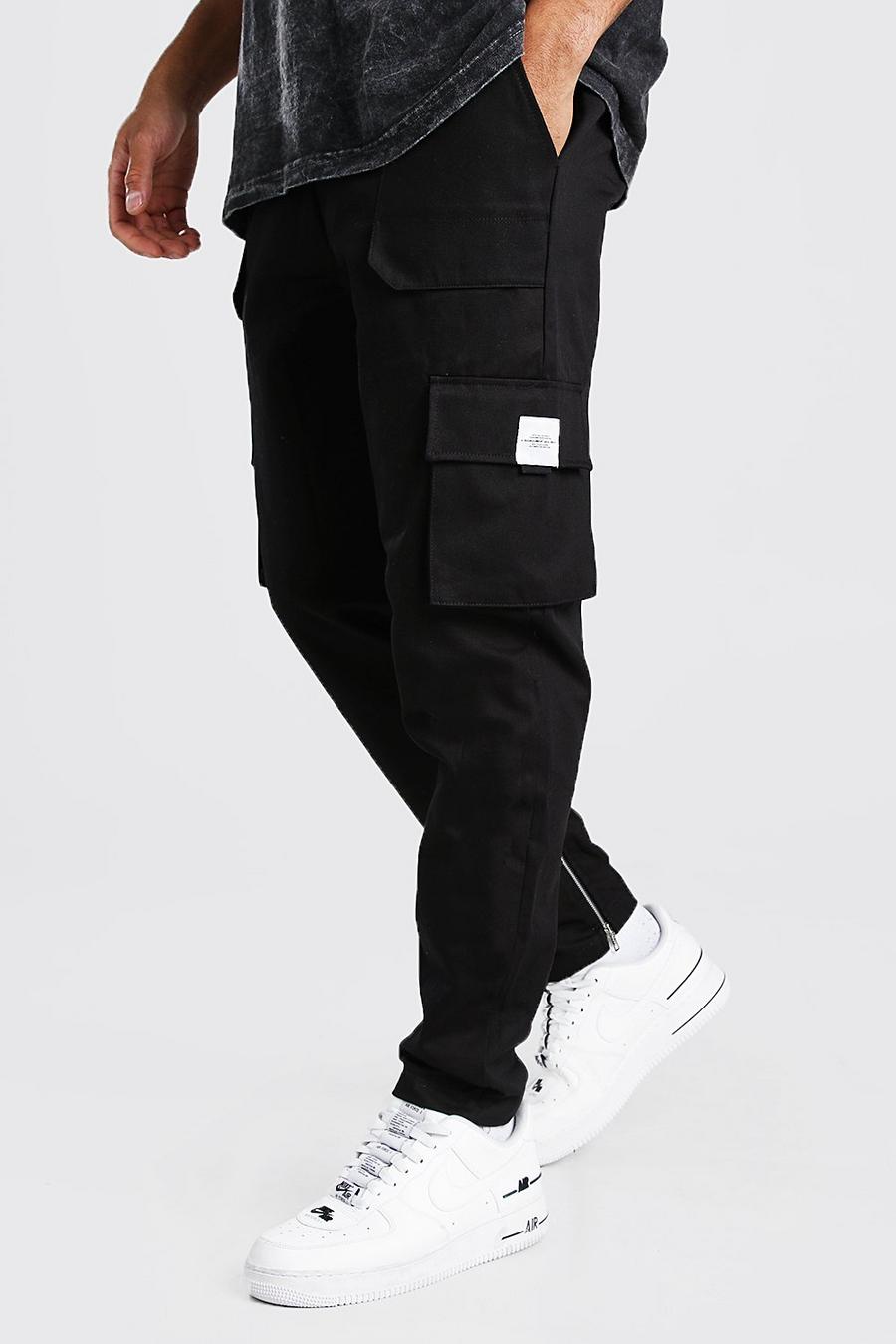 שחור מכנסי ריצה דגמ"ח בסגנון שימושי עם מכפלת רוכסן image number 1