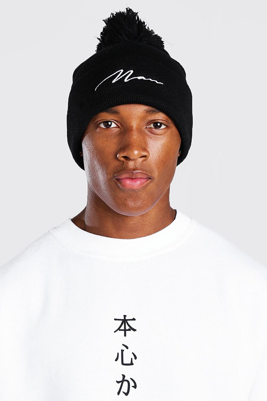 שחור כובע צמר עם הדפס MAN image number 1