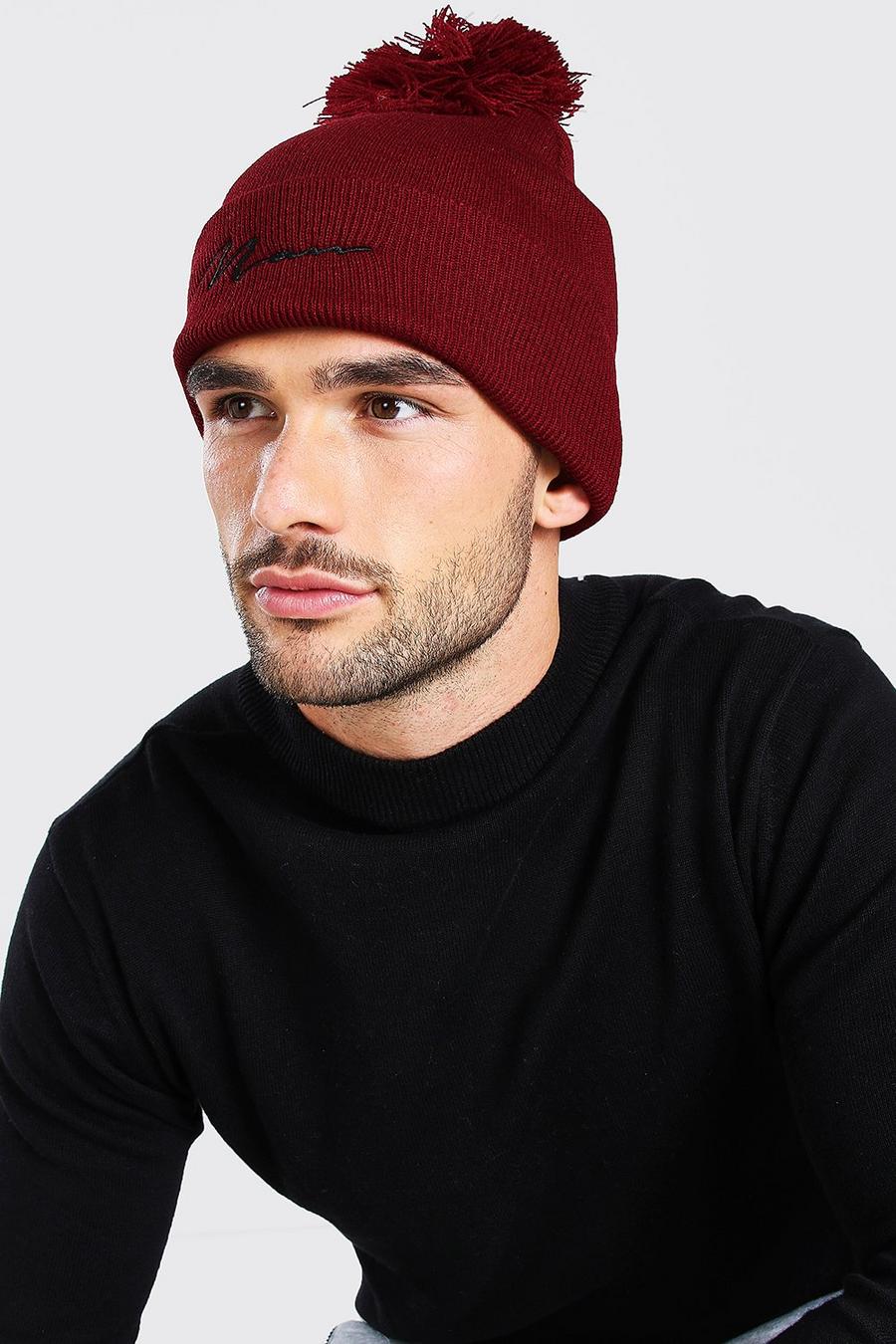 אדום בורגונדי כובע צמר עם הדפס MAN image number 1