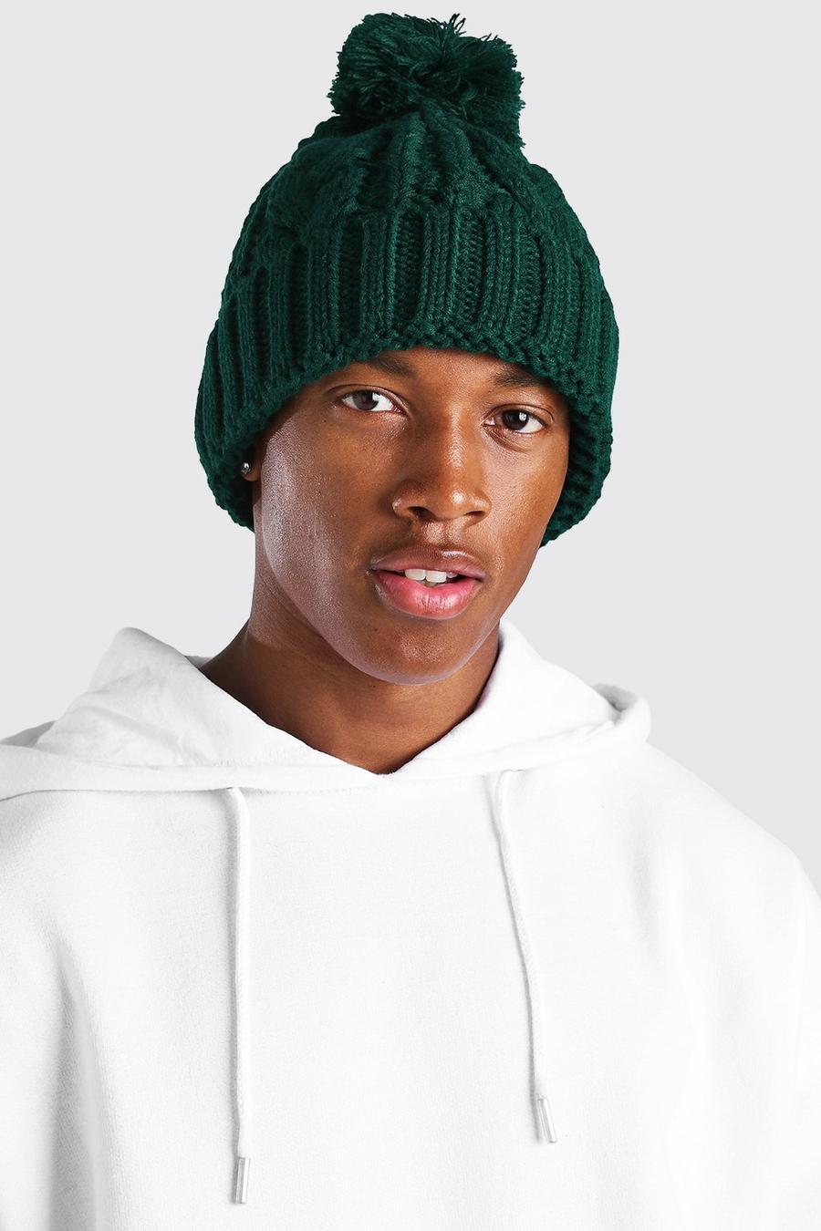 Cappello con pon-pon in maglia grossa, Verde image number 1