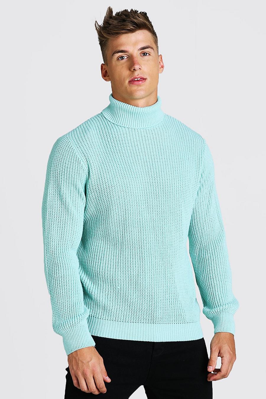 Mint Chunky Ribbed Roll Neck Jumper image number 1