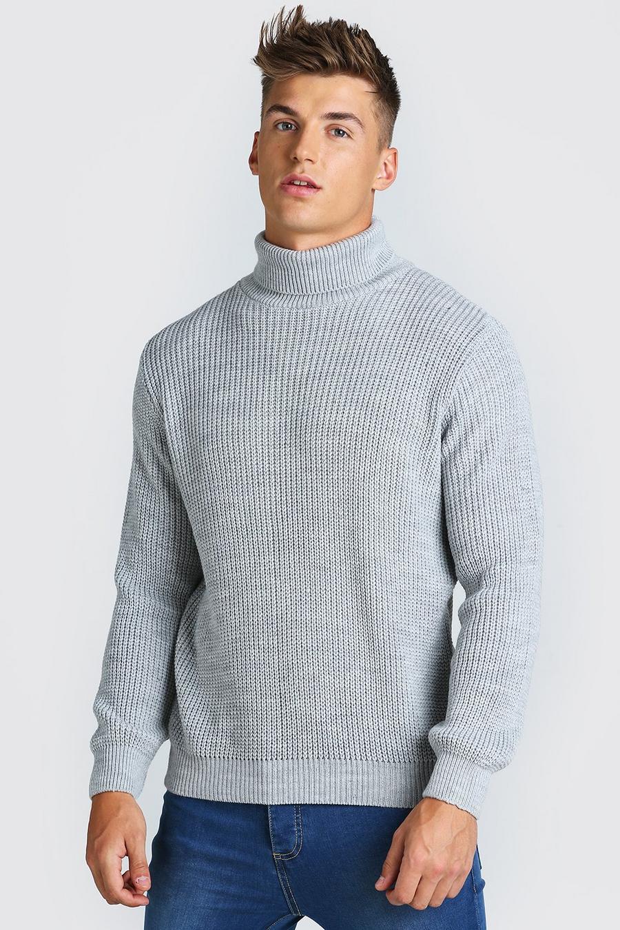 Grey marl Chunky Ribbed Roll Neck Jumper image number 1