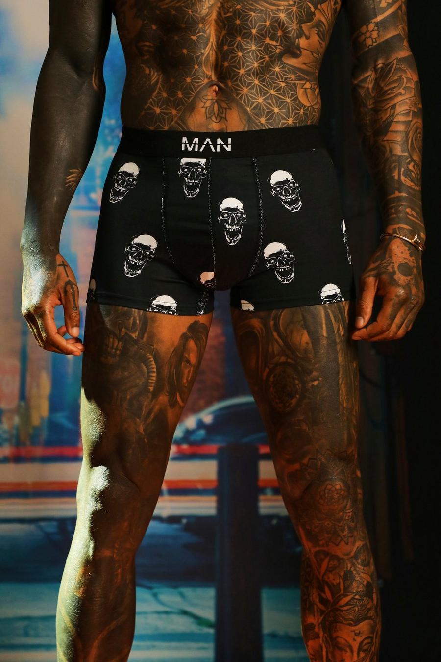Black MAN Dash Skull Print Boxers image number 1