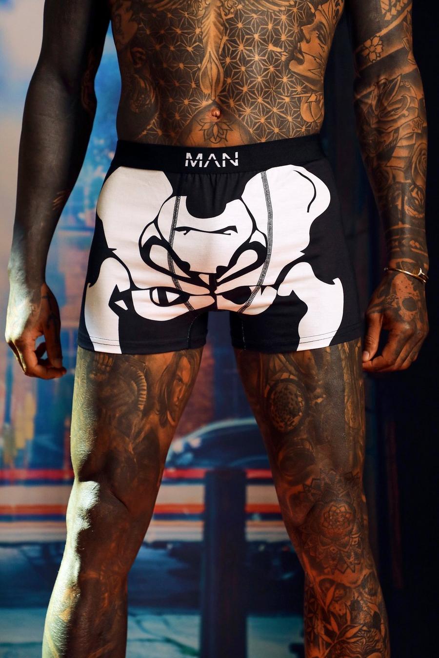 Black MAN Dash Skeleton Bones Print Boxers image number 1