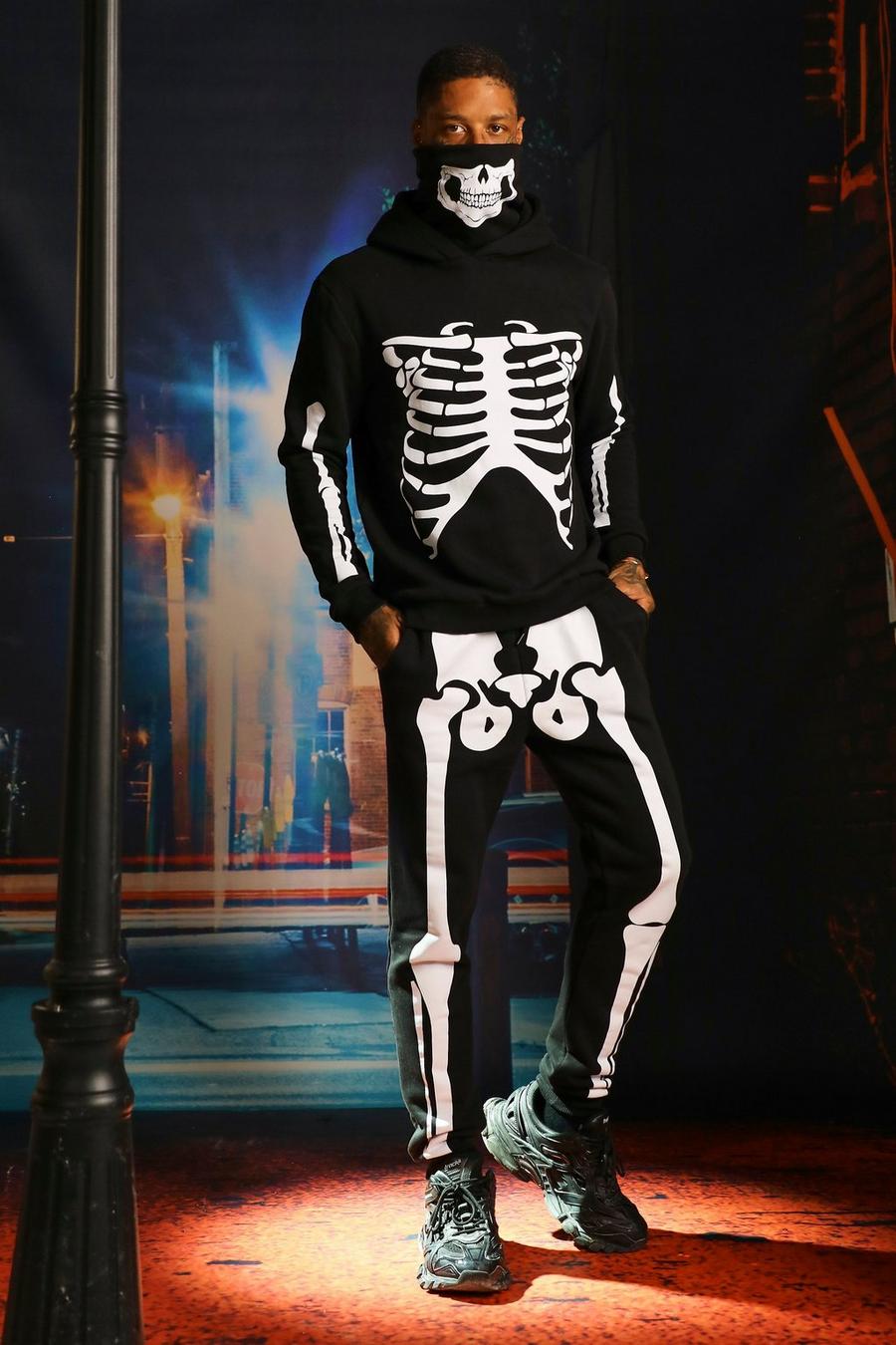 Chándal con capucha y estampado de esqueleto, Negro image number 1