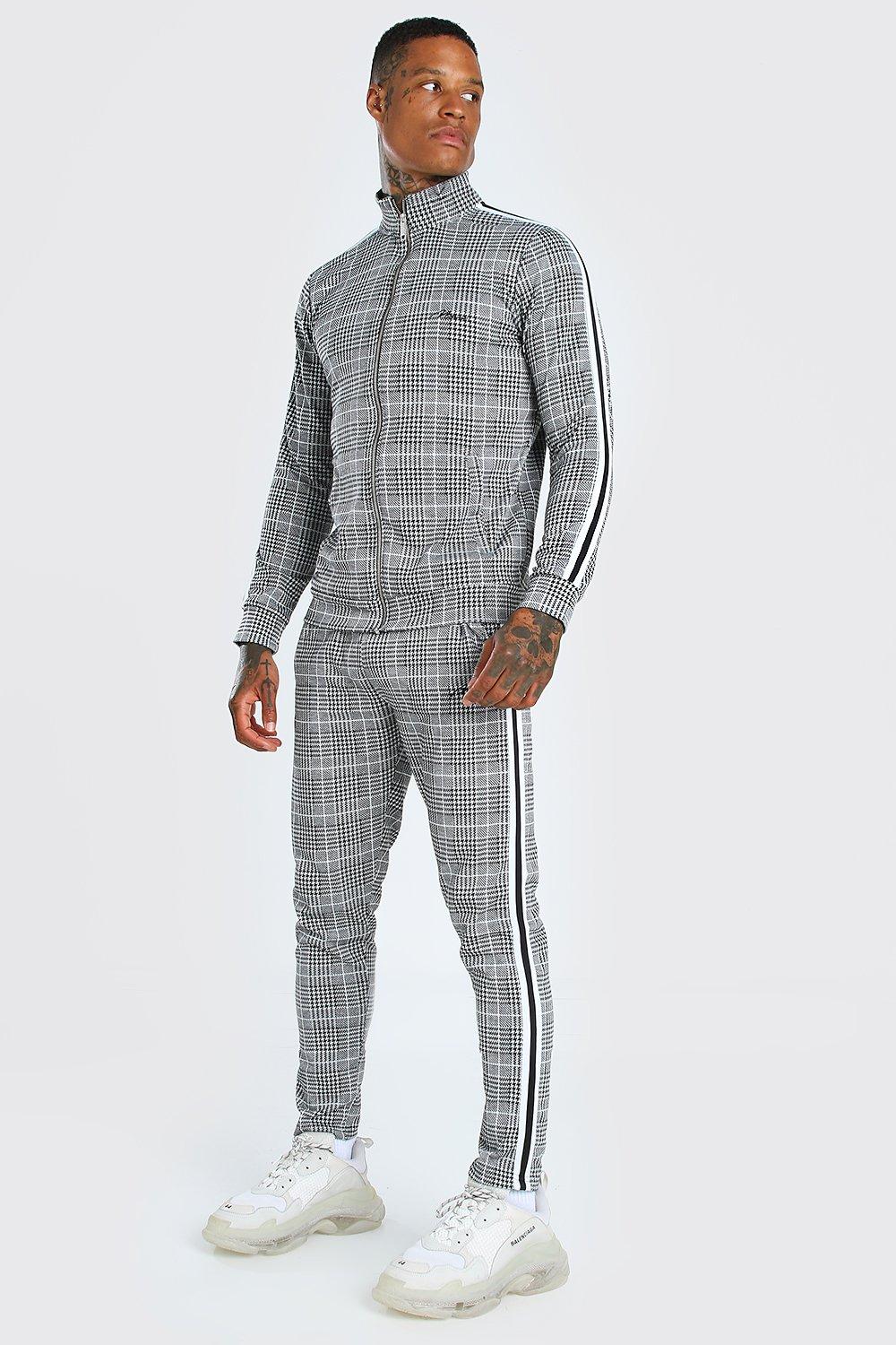 man signature skinny fit jacquard tracksuit with tape