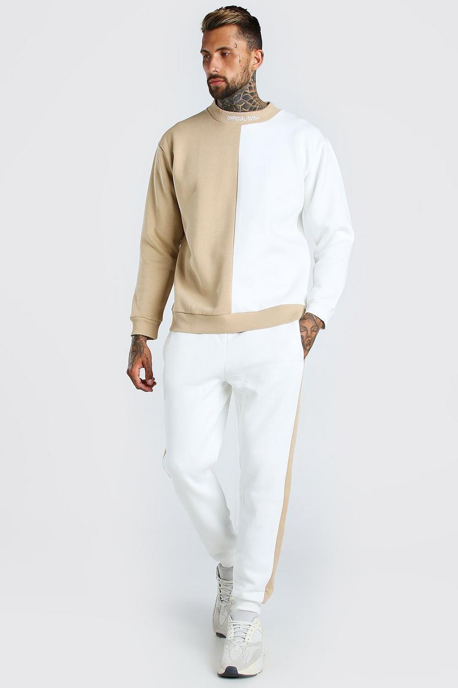 Taupe Spliced MAN Official Extended Neck Tracksuit image number 1