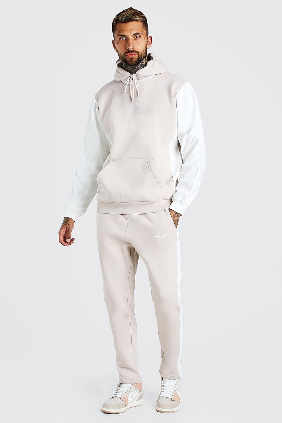 Sand Oversized Colour Block Tracksuit with MAN Rib image number 1