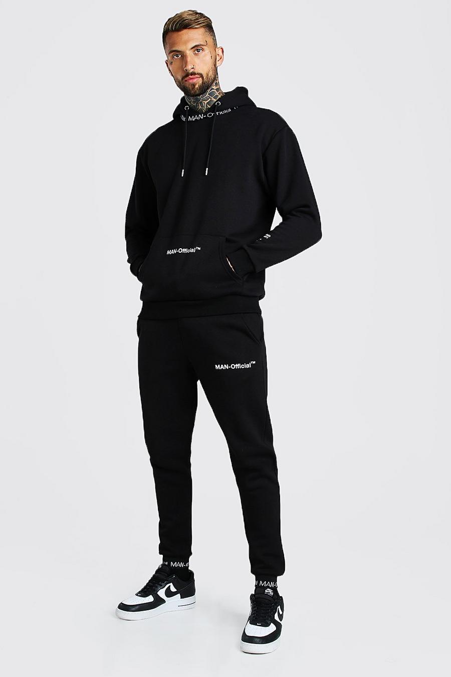Black MAN Official Rib Detail Hooded Tracksuit image number 1