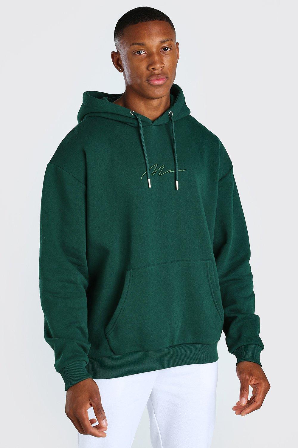 man signature embroidered hoodie