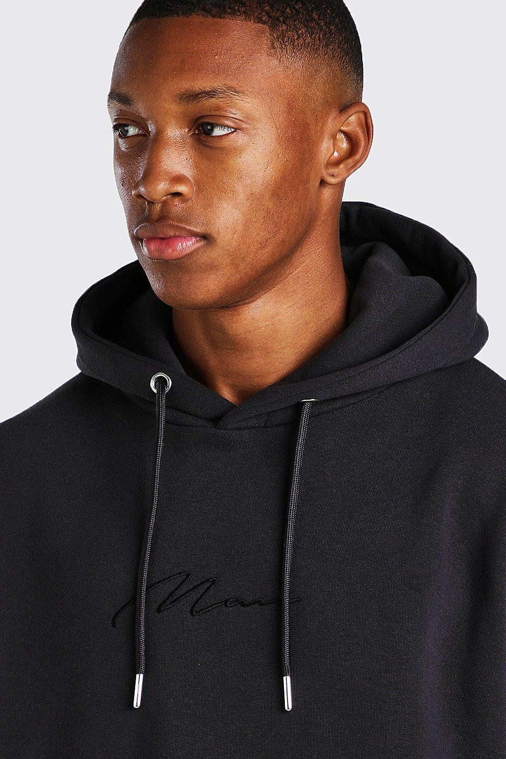Man signature embroidered hoodie hotsell
