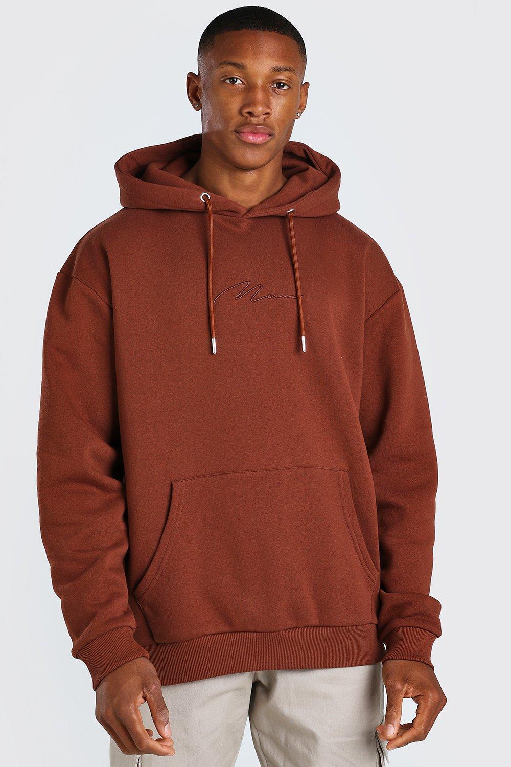 man signature embroidered hoodie